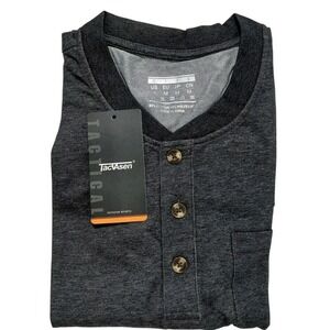 Tacvasen Men's Dark Gray Long Sleeve Henley Pocket T-Shirt Outdoor Sports Size S